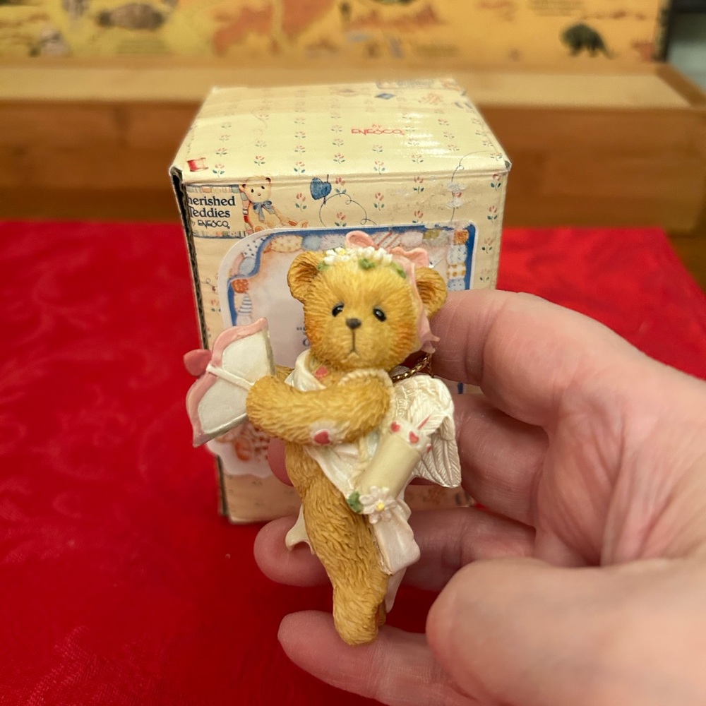 Cherished Teddies Girl Bear Flying Cupid Ornament